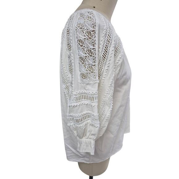 Sundance White Cotton 3/4 Balloon Sleeve Blouse - Messy Coquette Sz S - Picture 2 of 5